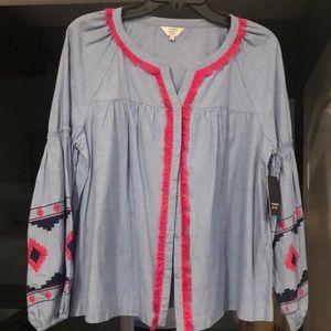 Chambray midnight garden shirt/jacket. Size PL
